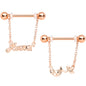 14 Gauge 1/2 Rose Gold Tone Love Forever Chain Dangle Nipple Ring Set