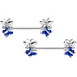 14 Gauge 1/2 Dark Blue CZ Gem Butterfly Barbell Nipple Ring Set