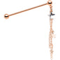 14 Gauge Clear Gem Rose Gold Tone Stars Dangle Industrial Barbell 38mm