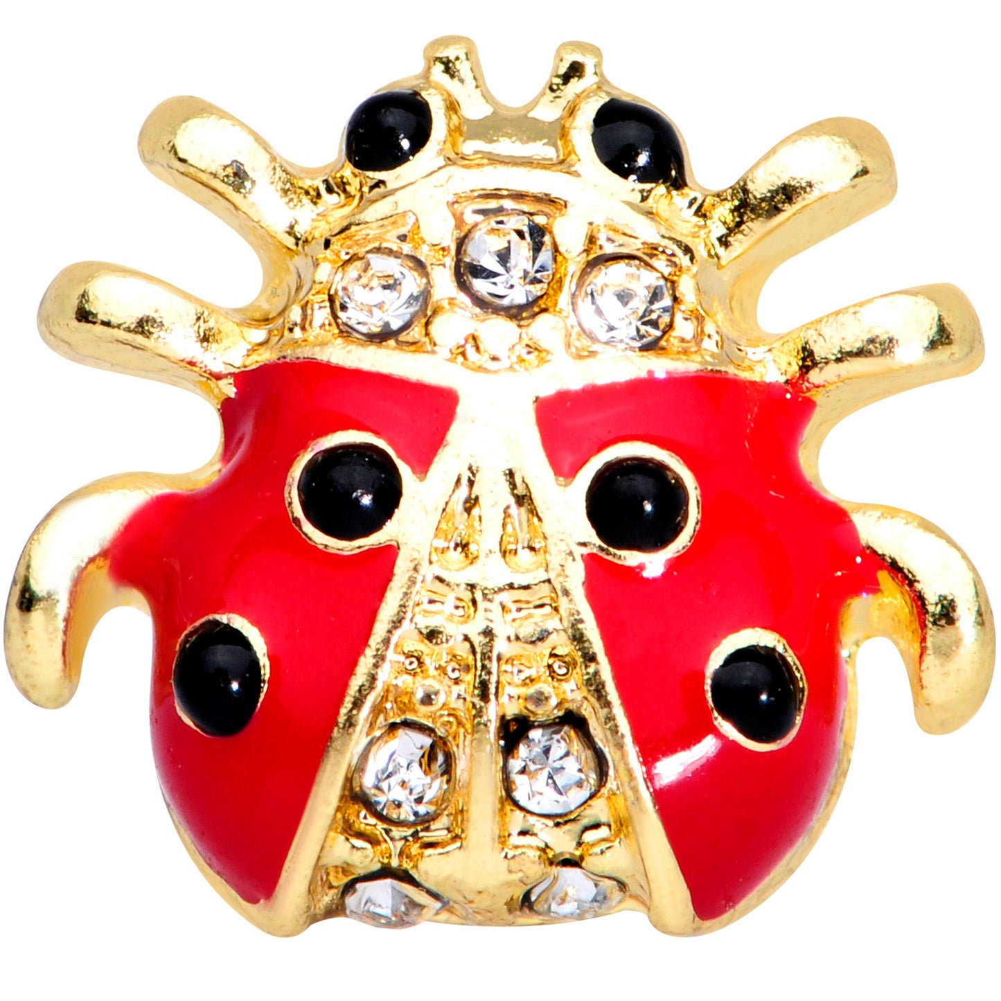 16 Gauge 1/4 Clear Black Gem Gold Tone Ladybug Cartilage Tragus Earring
