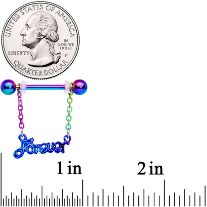 14 Gauge 18mm Rainbow Love Forever Chain Dangle Nipple Ring Set