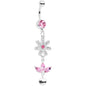 Pink Gem Flower Leaves Love Dangle Belly Ring