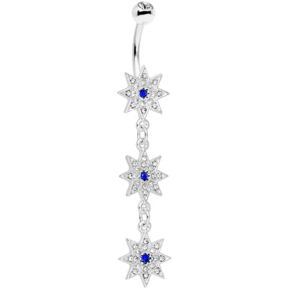 Clear Blue Gem Triple Star Dangle Belly Ring