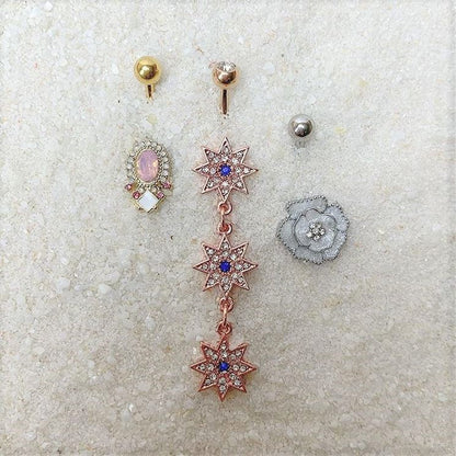 Pink Gem White Faux Opal Gold Tone Belly Ring