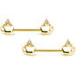 14 Gauge 9/16 Clear Gem Gold Tone Hot Cocoa Barbell Nipple Ring Set