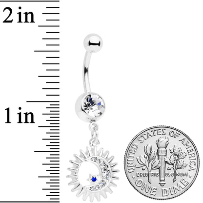 Clear Blue Gem Moon Sun Star Dangle Belly Ring