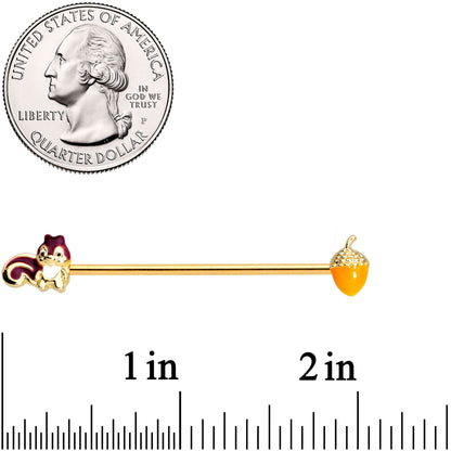 14 Gauge Gold Tone Squirrel Acorn Industrial Barbell 38mm