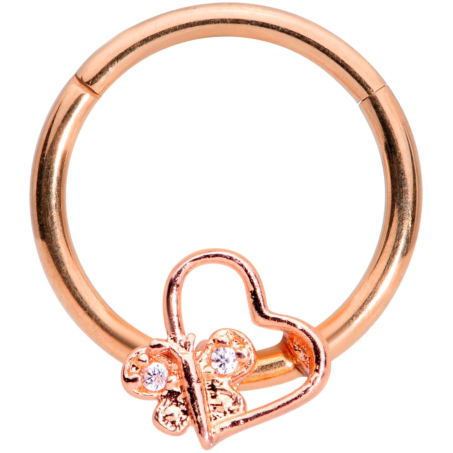 16 Gauge 3/8 Clear CZ Gem Rose Gold Tone Heart Septum Clicker