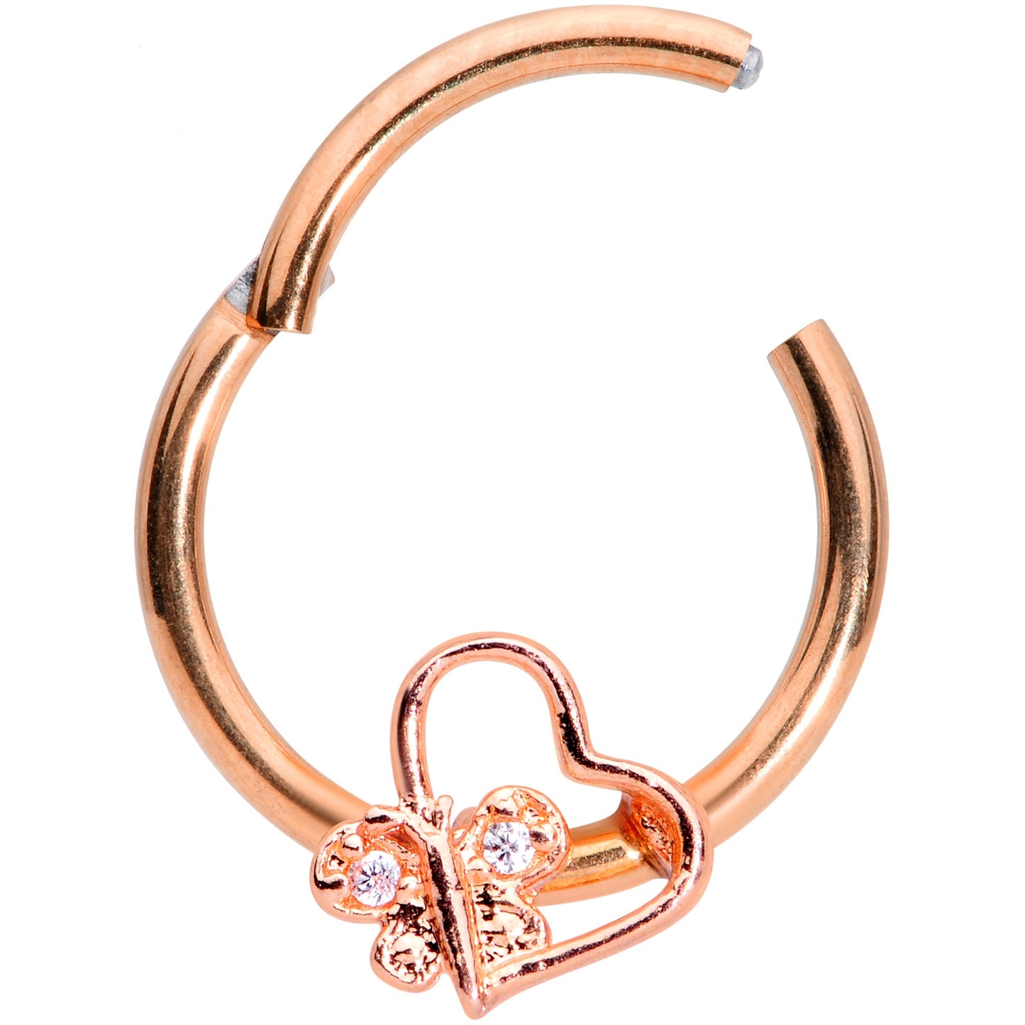 16 Gauge 3/8 Clear CZ Gem Rose Gold Tone Heart Septum Clicker