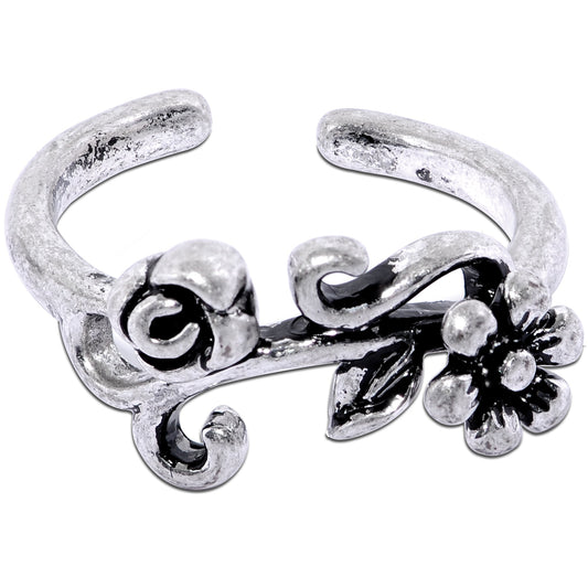 Rhodium Plated Vines Flower Toe Ring