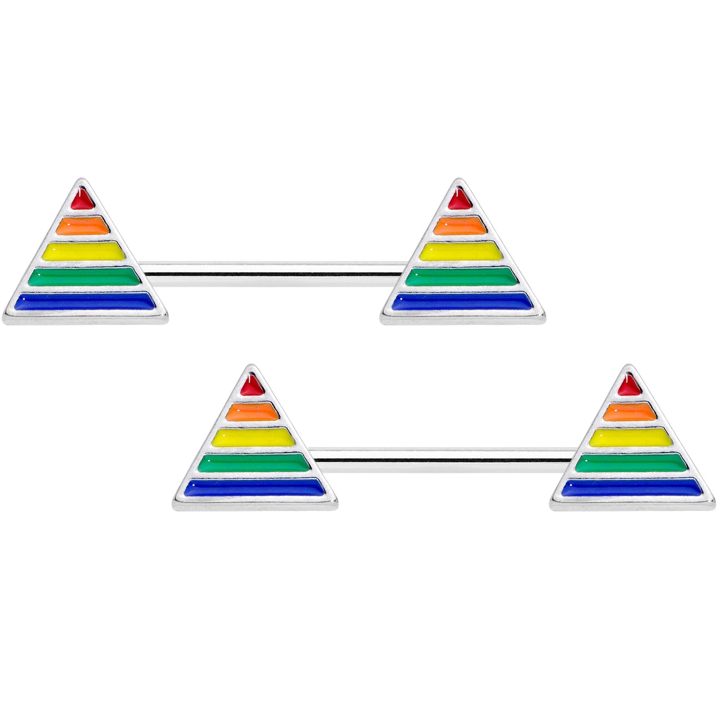 14 Gauge 9/16 Rainbow Pride Triangle Barbell Nipple Ring Set