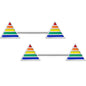 14 Gauge 9/16 Rainbow Pride Triangle Barbell Nipple Ring Set