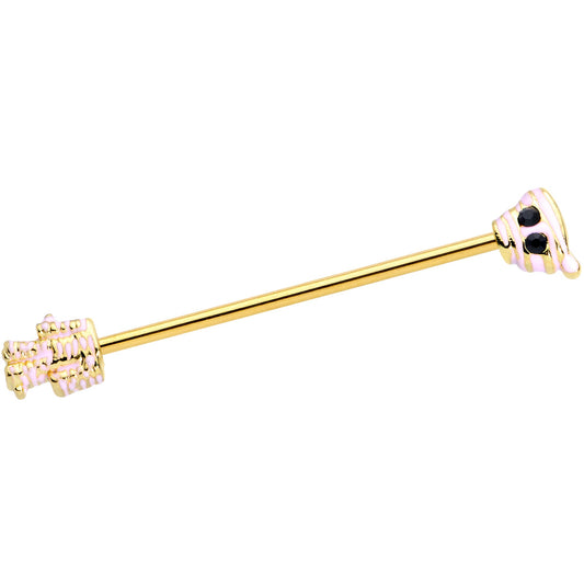 14 Gauge Black Gem Gold Tone Mummy Halloween Industrial Barbell 38mm