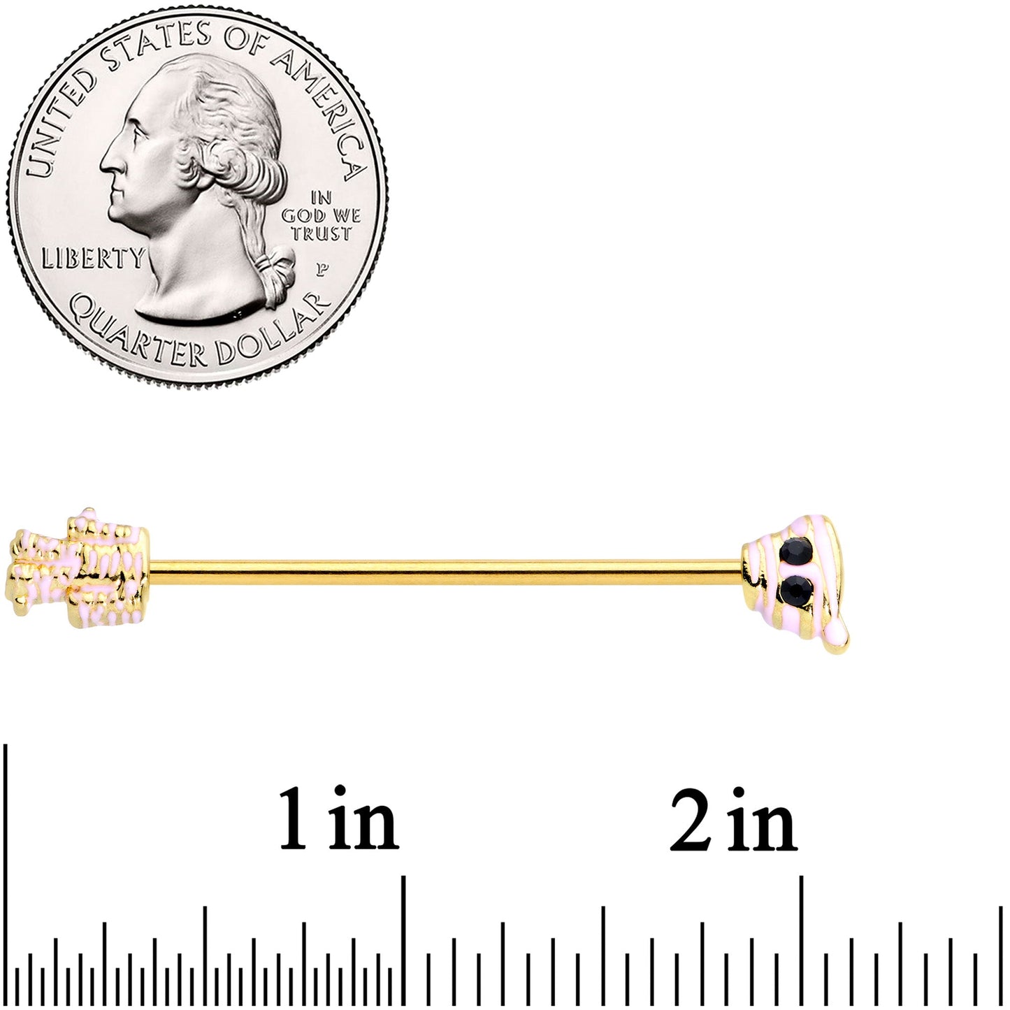 14 Gauge Black Gem Gold Tone Mummy Halloween Industrial Barbell 38mm
