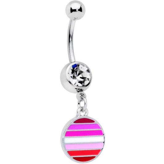 Clear Gem Lesbian Pride Flag Disc Dangle Belly Ring