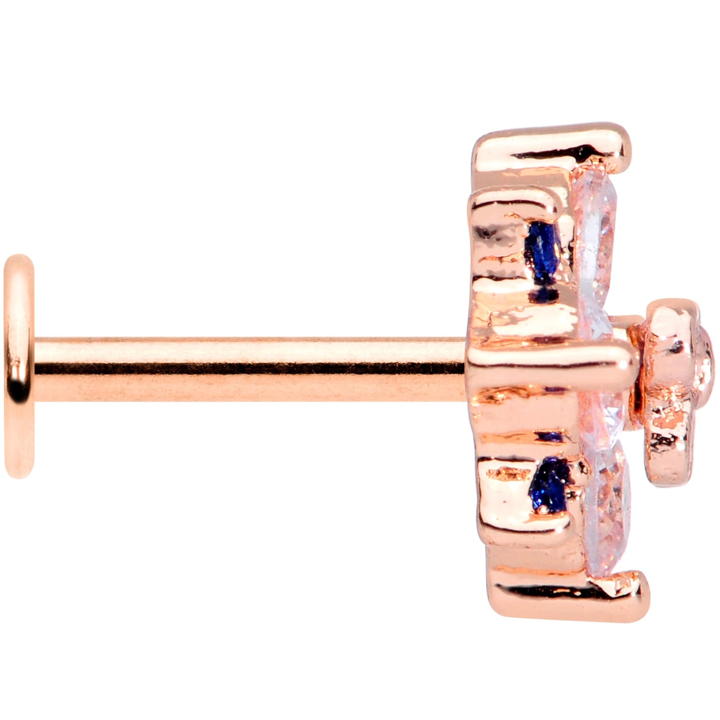 16 Gauge 3/8 Clear CZ Gem Rose Gold Tone Bow Star Labret Monroe Tragus