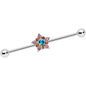 14 Gauge Pink Yellow Blue Gem Showy Star Industrial Barbell 38mm