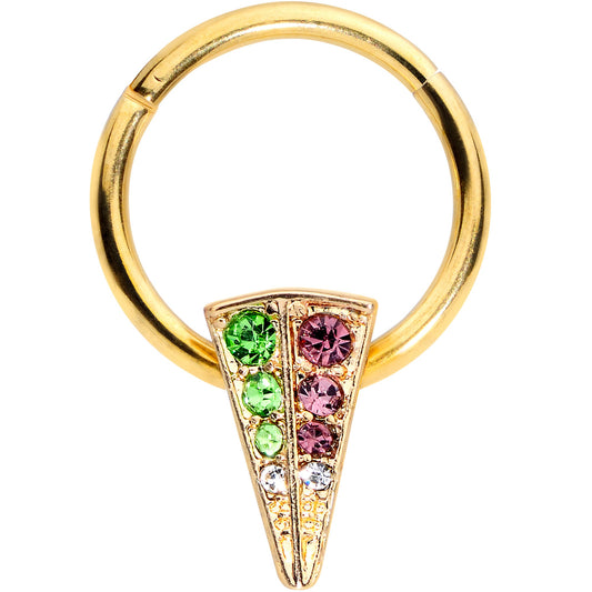 16 Gauge 3//8 Pink Green Gem Gold Tone Triangle Hinged Segment Ring