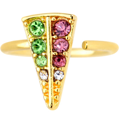 18 Gauge 3/8 Pink Green Gem Gold Tone Triangle Nose Hoop