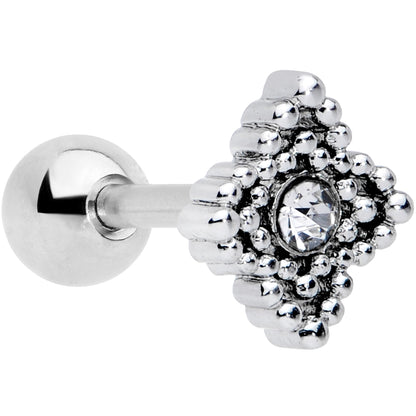 16 Gauge 1/4 Clear Gem Textured Cross Cartilage Tragus Earring