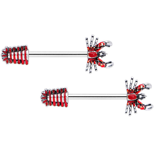 14 Gauge 9/16 Stainless Steel Red Nautical Lobster Barbell Nipple Set