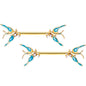 14 Gauge 9/16 Clear CZ Gem Gold Tone Swallow Bird Nipple Ring Set