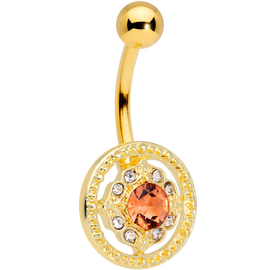 Clear Pink Gem Gold Tone Ring of Retro Belly Ring