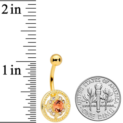 Clear Pink Gem Gold Tone Ring of Retro Belly Ring