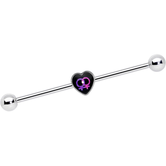 14 Gauge Lesbian Love Heart Industrial Barbell 38mm