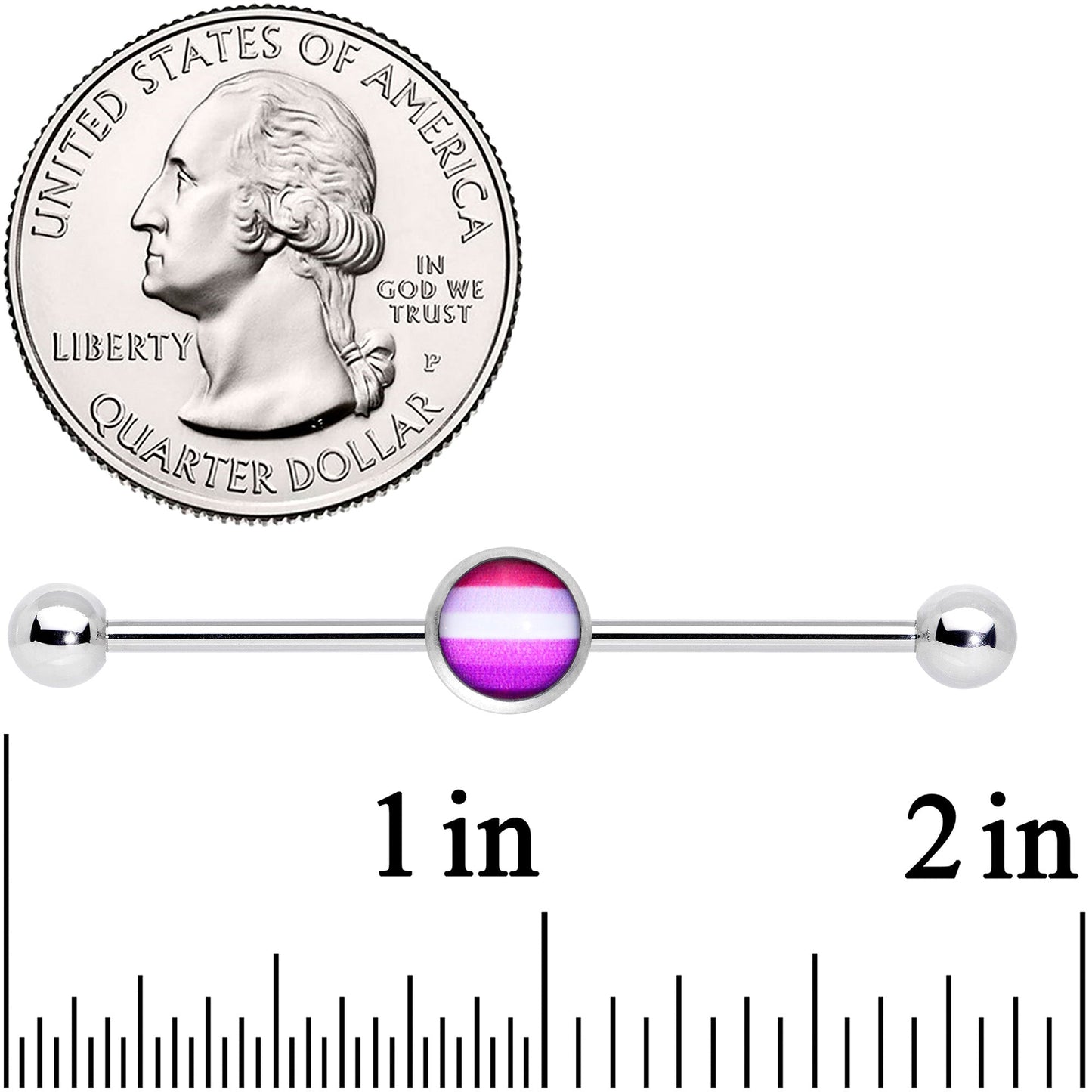 14 Gauge Pink Red White Lesbian Pride Flag Industrial Barbell 38mm