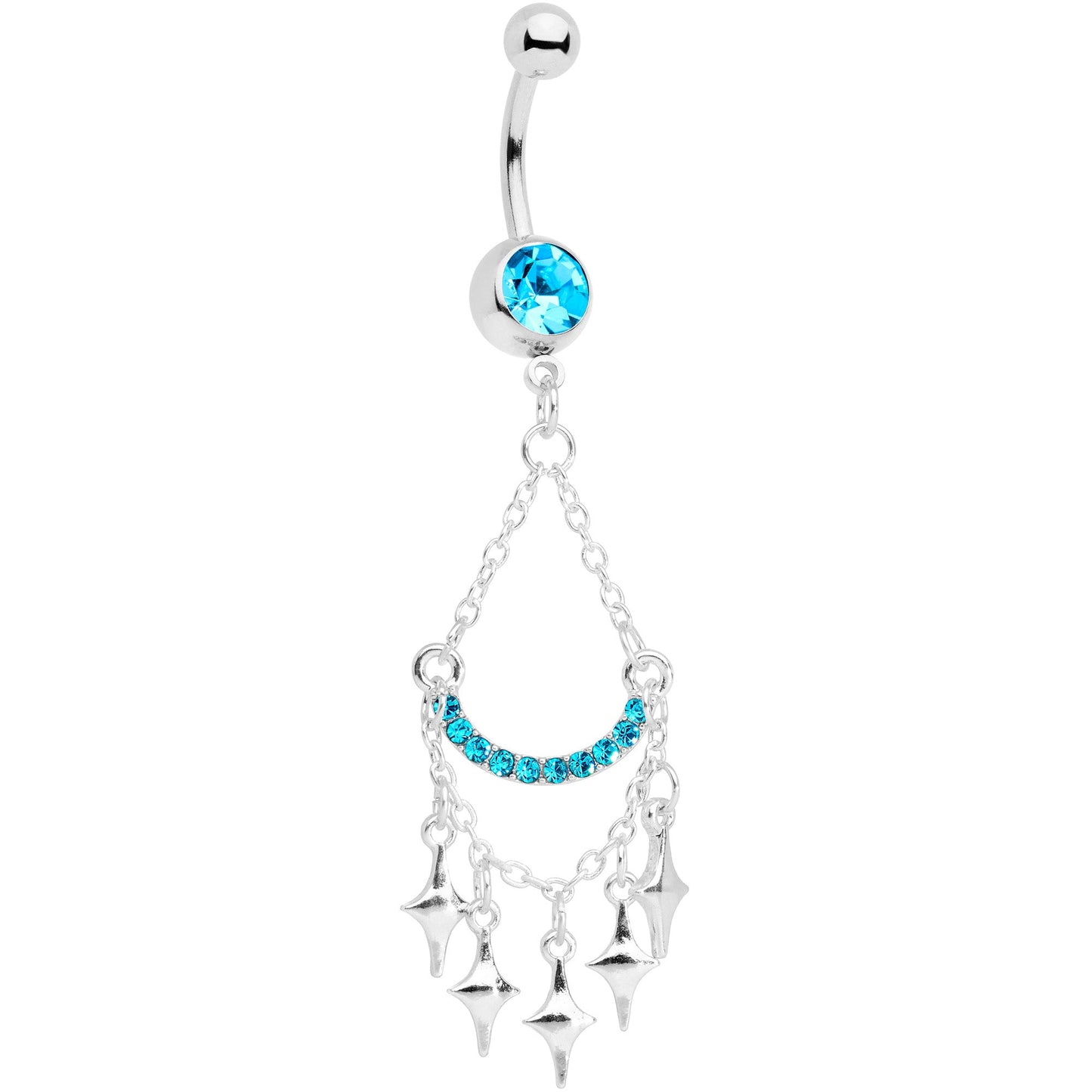 Aqua Gem Double Drama Chandelier Dangle Belly Ring