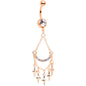 Clear Gem Rose Gold Tone Double Drama Chandelier Dangle Belly Ring