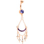 Purple Gem Rose Gold Tone Double Drama Chandelier Dangle Belly Ring