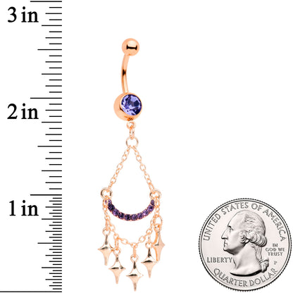 Purple Gem Rose Gold Tone Double Drama Chandelier Dangle Belly Ring