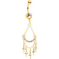 Clear Gem Gold Tone Double Drama Chandelier Dangle Belly Ring