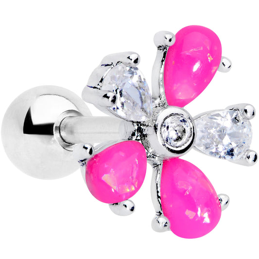 16 Gauge 1/4 Pink Faux Opal Flower Cartilage Tragus