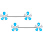 14 Gauge 9/16 Aqua Faux Opal Flower Barbell Nipple Ring Set