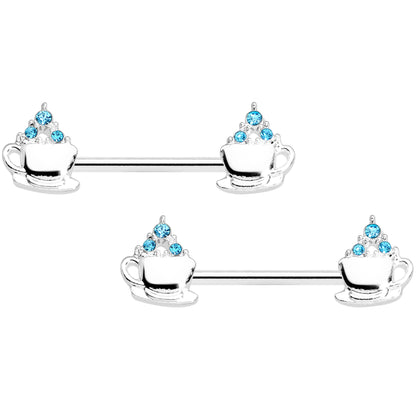 14 Gauge 9/16 Aqua Gem Hot Cocoa Barbell Nipple Ring Set