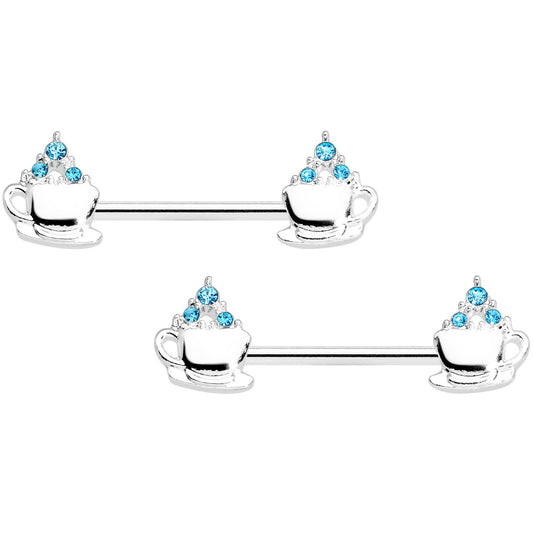 14 Gauge 9/16 Aqua Gem Hot Cocoa Barbell Nipple Ring Set