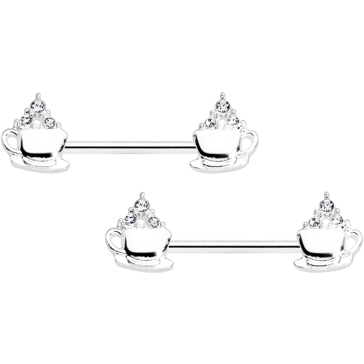 14 Gauge 9/16 Clear Gem Hot Cocoa Barbell Nipple Ring Set