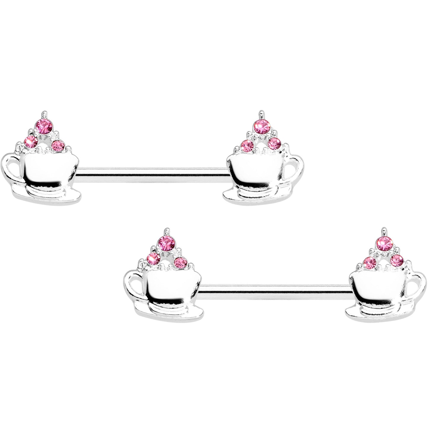 14 Gauge 9/16 Pink Gem Hot Cocoa Barbell Nipple Ring Set