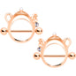 14 Gauge 5/8 Clear Gem Rose Gold Tone Teapot Nipple Shield Set