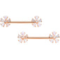 14 Gauge 9/16 White Faux Opal Rose Gold Tone Flower Barbell Nipple Set