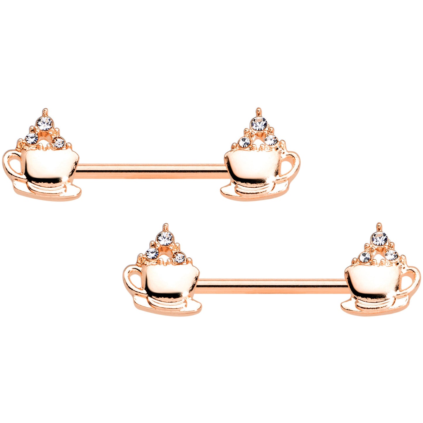 14 Gauge 9/16 Rose Gold Tone Hot Cocoa Barbell Nipple Ring Set