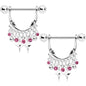 14 Gauge 5/8 Pink Gem Moons Dangle Nipple Ring Set