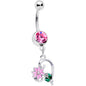 Pink Gem Sweet Flower Heart Dangle Belly Ring