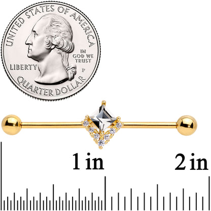 14 Gauge Clear CZ Gem Gold Tone Chevron Industrial Barbell 38mm