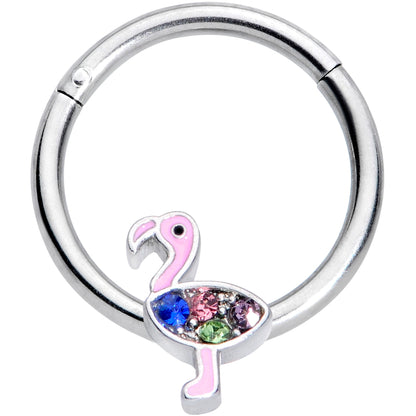 16 Gauge 3/8 Pink Blue Green Funky Flamingo Hinged Segment Ring