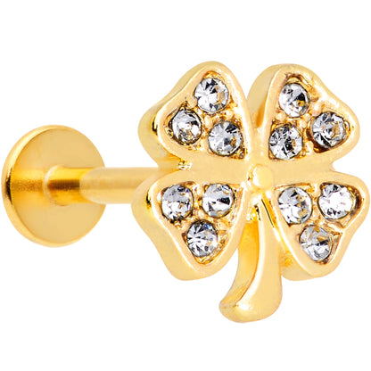 16 Gauge 5/16 Clear Gem Gold Tone Shamrock Labret Monroe Tragus