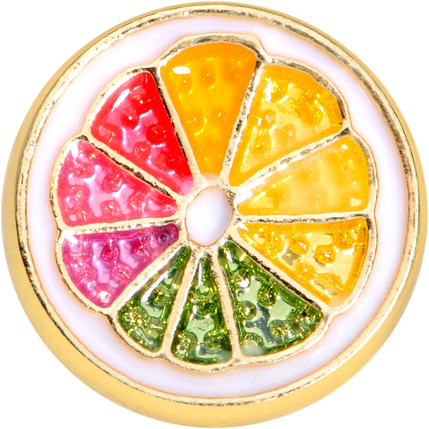 16 Gauge 1/4 Gold Tone Rainbow Grapefruit Cartilage Tragus
